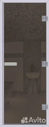 Дверь для хамама 790х1990/петли правые/бронз/GT60G/алюм.3шт. с порогом