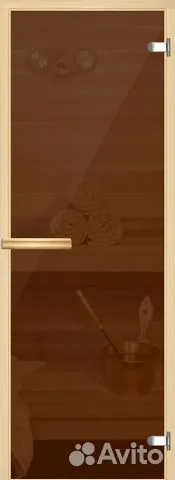 Дверь для сауны “АКМА”0,7Х1,7 стекло бронза матовая/ коробка хвоя