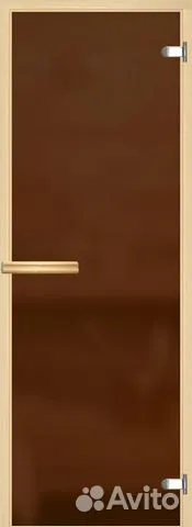 Дверь 690×1890/Правая/Матовая бронза 10мм/3 петли хром/коробка Осина