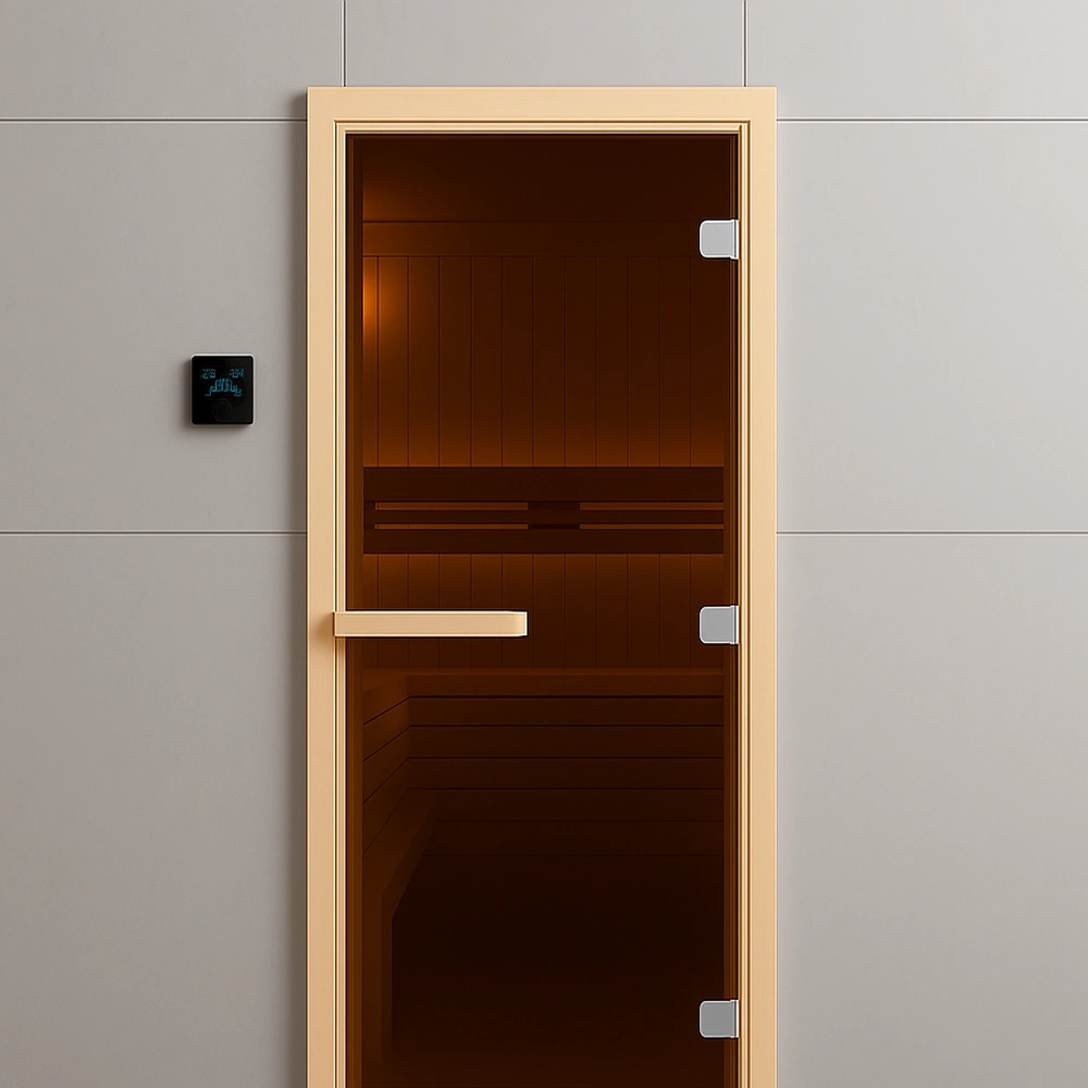  Дверь стеклянная бронза FireWay 0.8×1.9 м — коробка осина, магнитная ручка    